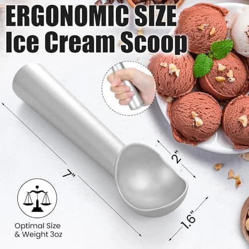 7-Inch One-Piece Nonstick Aluminum Ice Cream Scoop, Lightweight Durable Multi-Use Metal Ice Cream Spoon for Perfect Even Portions
