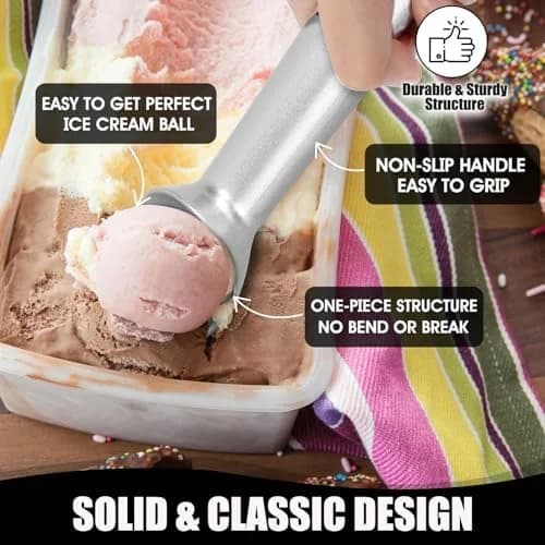 7-Inch One-Piece Nonstick Aluminum Ice Cream Scoop, Lightweight Durable Multi-Use Metal Ice Cream Spoon for Perfect Even Portions