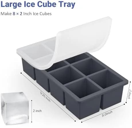 2-Inch Large Square Silicone Ice Cube Trays for Whiskey, Cocktails & Chilled Drinks