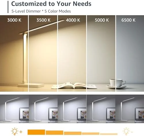 Dimmable Metal LED Desk Lamp with 5 Color Modes & 25 Brightness Settings for Home Office, Reading, Crafting and Hobby Use