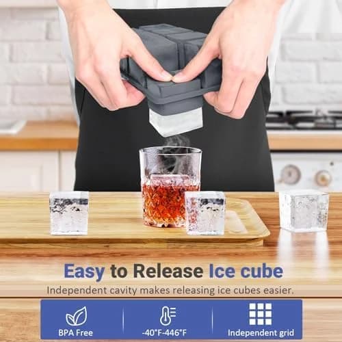 2-Inch Large Square Silicone Ice Cube Trays for Whiskey, Cocktails & Chilled Drinks