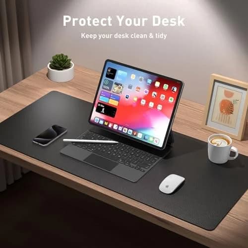 Non-Slip Waterproof PU Leather Desk Pad Protector – 23.6 x 13.7 Inches, Black